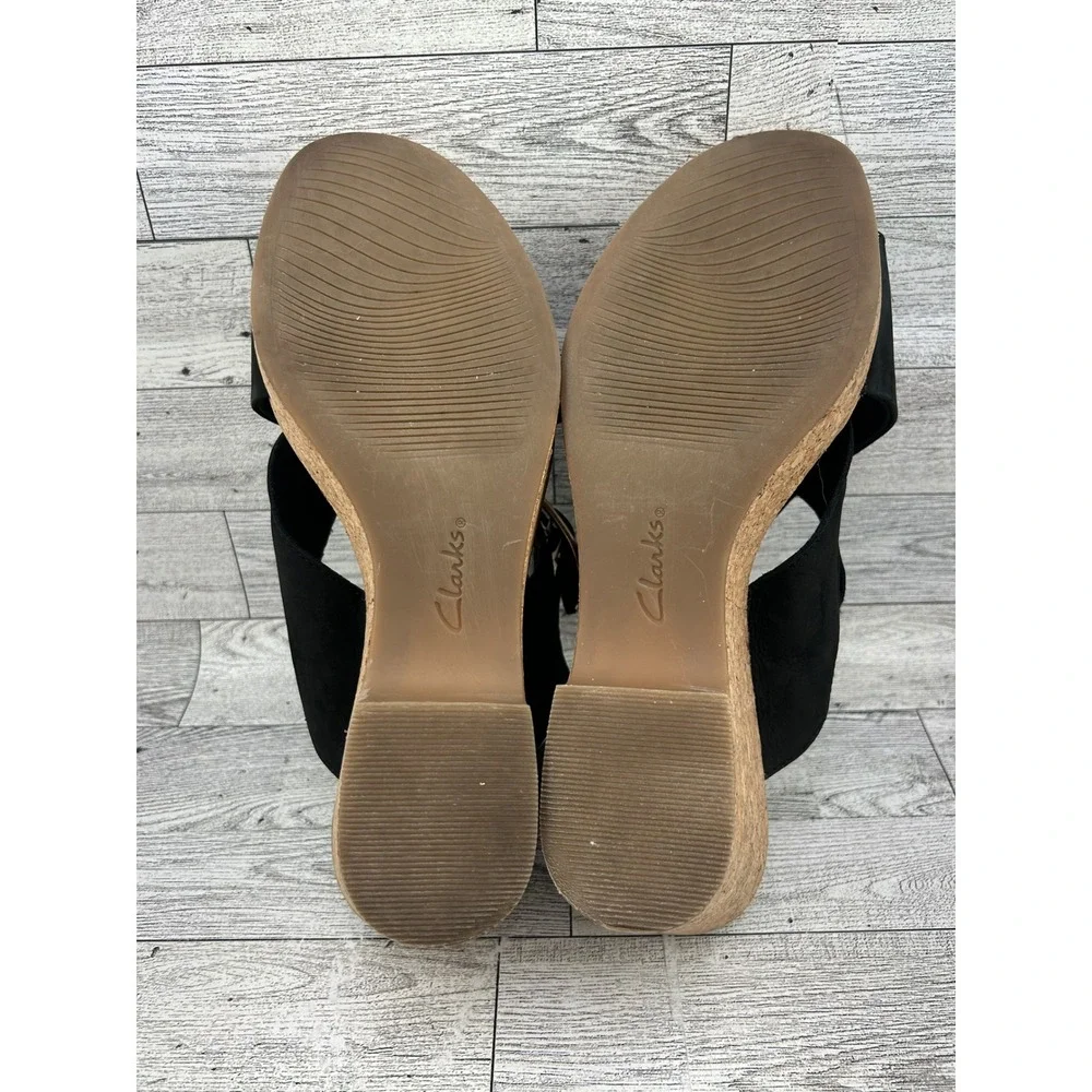 Clarks Collection Black Nubuck‎ Wedge Sandals Ultimate Comfort Women Size 10M